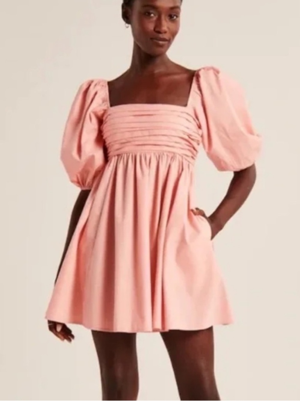 Abercrombie & Fitch Emerson Puff Sleeve Mini Dress Sz Small Tall Pink Coquette - Picture 5 of 11